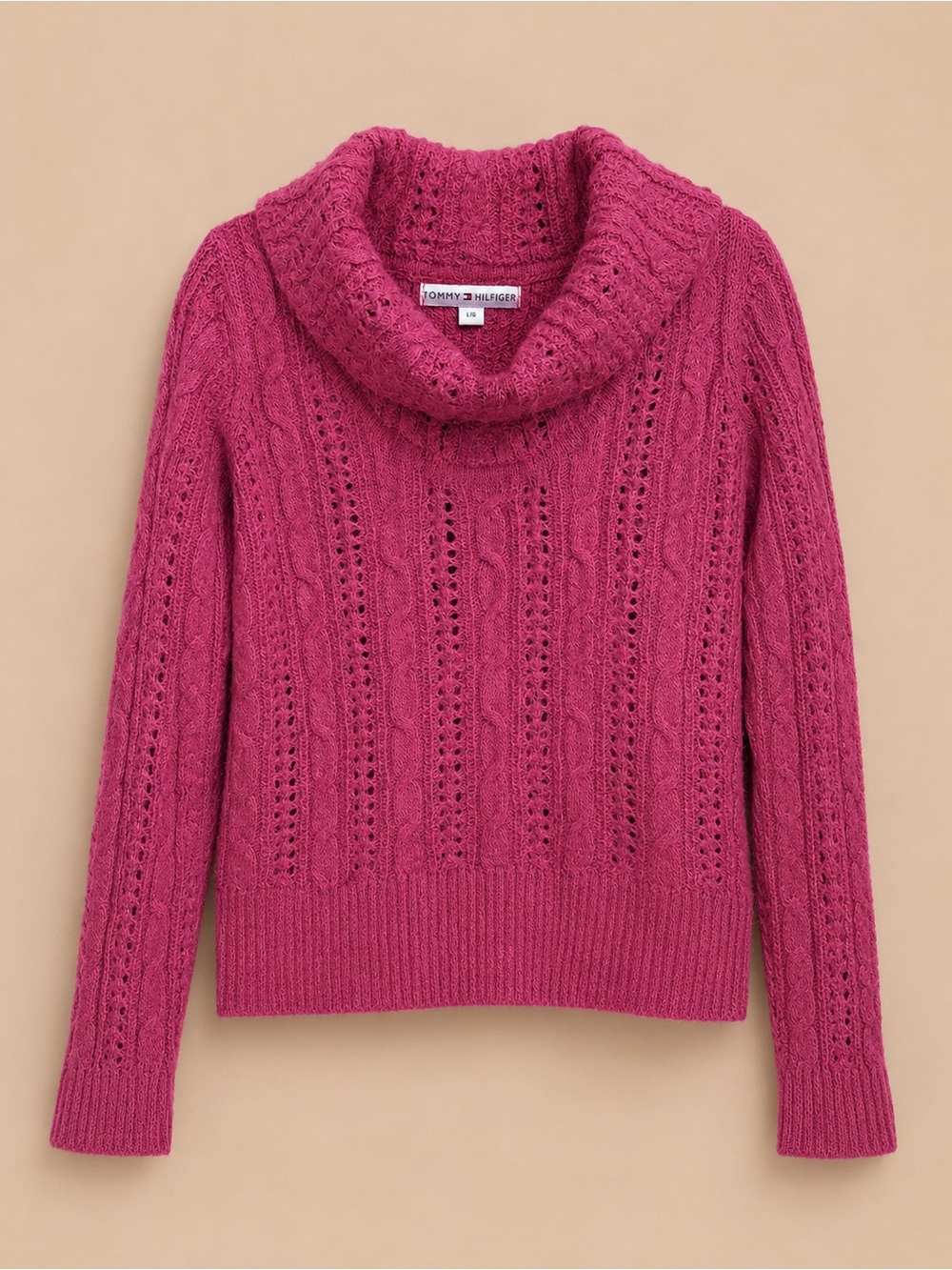 Tommy Hilfiger Raspberry Cable Knit Cowl Neck Sweater